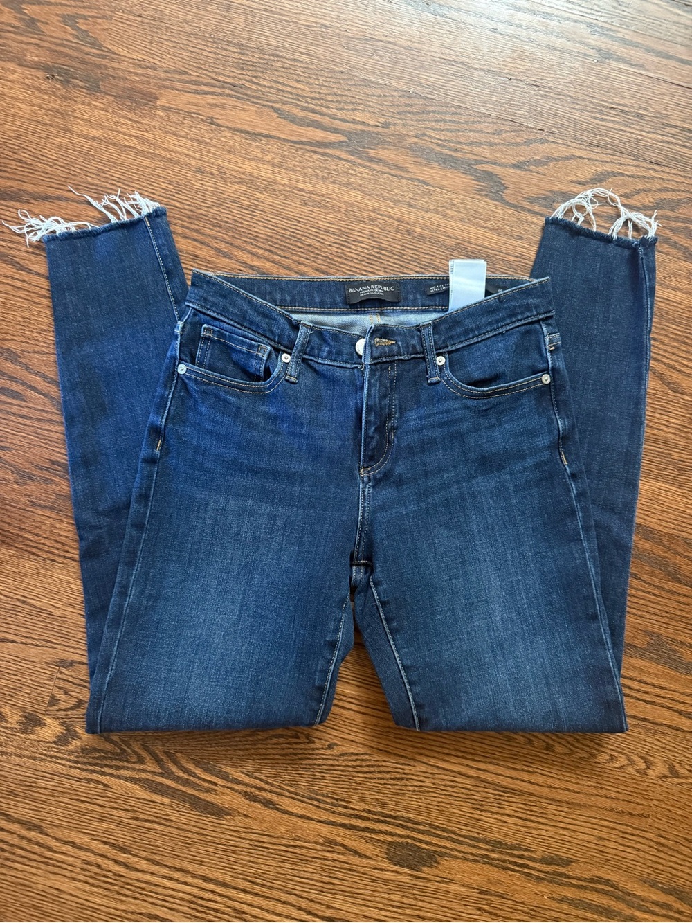 DARK BLUE FRAYED HEM SKINNY JEANS